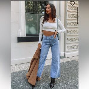 PRINCESS POLLY CECE HAMMER WIDE LEG JEANS VINTAGE BLUE DENIM